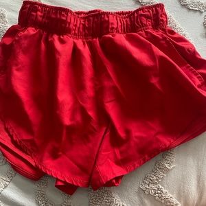red athletic shorts